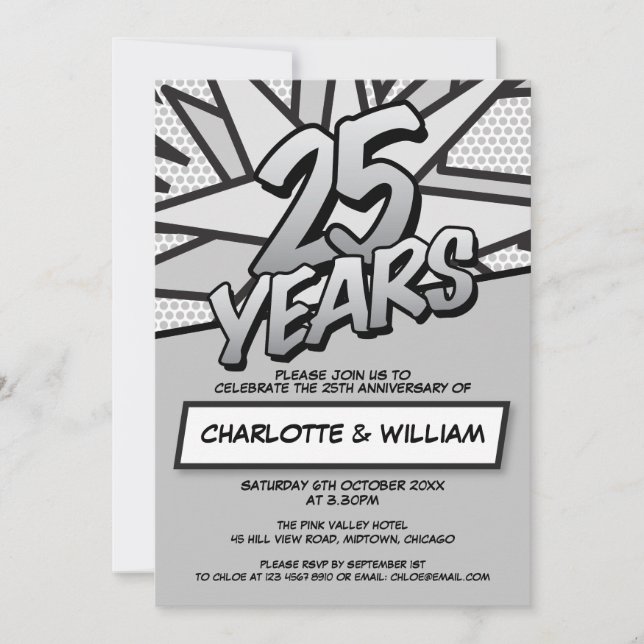 Convites 25º Aniversário de Bodas de Prata Divertido Retro (Frente)