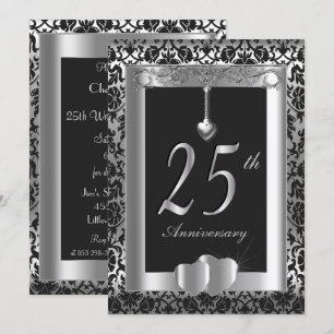 Convites 25º Aniversário de Bodas de Prata e Preto   DIY
