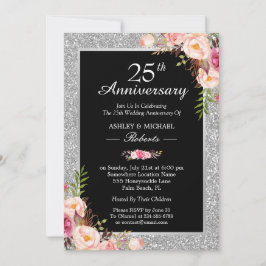 Convites 25º Aniversário de Bodas de Prata Floral Elegante
