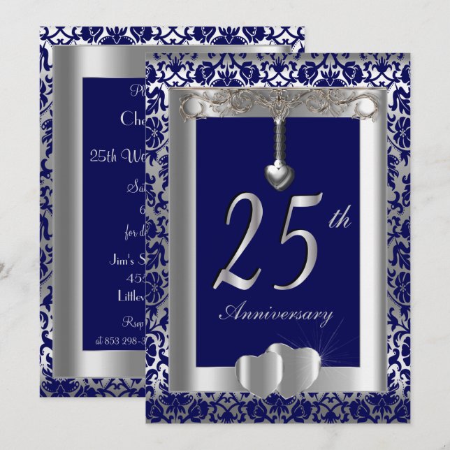 Convites 25º Aniversário de Bodas de Prata | Texto DIY (Frente/Verso)