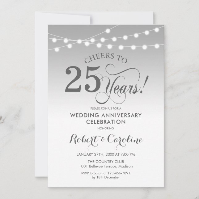 Convites 25º Aniversário de Casamento - Branco Prata (Frente)