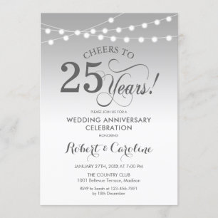 Convites 25º Aniversário de Casamento - Branco Prata