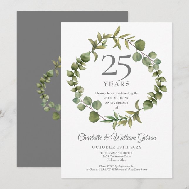 Convites 25º Aniversário de Casamento com Folhagem Floresta (Frente/Verso)