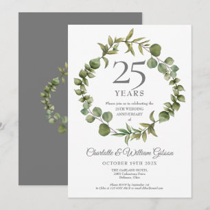 Convites 25º Aniversário de Casamento com Folhagem Floresta