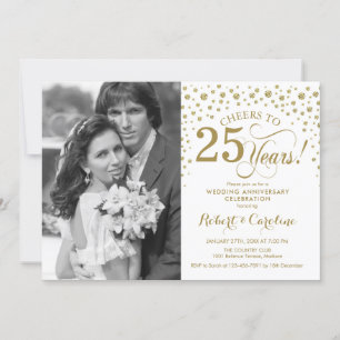 Convites 25º Aniversário de Casamento com Foto - Dourado Br