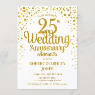 Convites 25º Aniversário de Casamento - Dourado e Branco