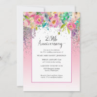 25º Aniversário de Casamento Floral Prata Rosa