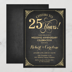 Convites 25º Aniversário de Casamento - Quadro Negro Dourad