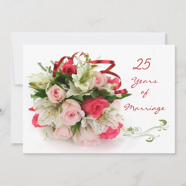 Convites 25º Aniversário de Casamento. Rosas e lírios (Frente)