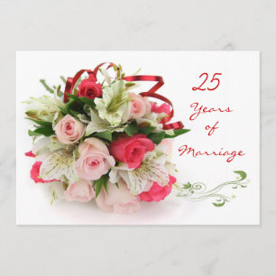 Convites 25º Aniversário de Casamento. Rosas e lírios