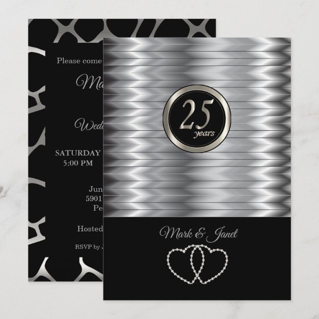 Convites 25º Aniversário de Prata - Padrão da Girafa (Frente/Verso)