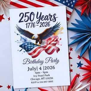 Convites 250 Anos Águia Aquarela Bandeira Americana 1776 20