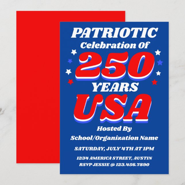 Convites 250 USA Celebration Bulk Editable Patriotic Invite (Frente/Verso)