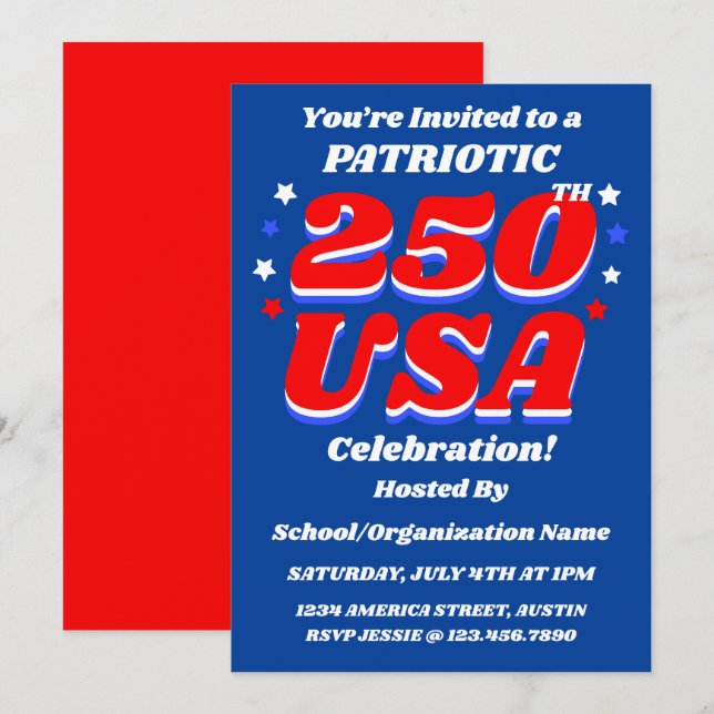Convites 250 USA Celebration Editable Patriotic Invite (Frente/Verso)