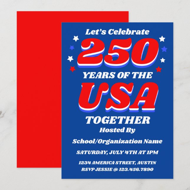 Convites 250 USA Party Customizable Patriotic Invite (Frente/Verso)
