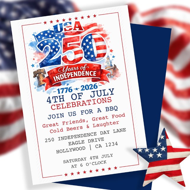 Convites 250 Years of Independence 4th of July Party (250 Years of Independence 4th of July Party Invitation
by Ricaso. Special anniversary addition.)