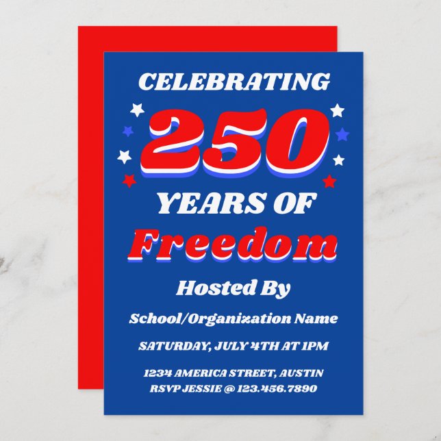 Convites 250 Years USA Editable Personalized Patriotic (Frente/Verso)