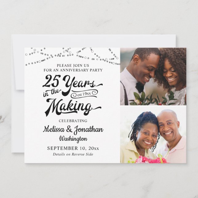 Convites 25 Aniversário 25 ANOS NAS Luzes FAZERES (Frente)