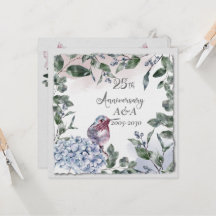 25 Aniversário Flores e Pássaros de Aquarela