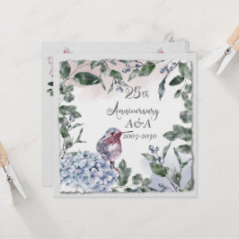 Convites 25 Aniversário Flores e Pássaros de Aquarela