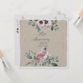 Convites 25 Aniversário Flores e Pássaros de Aquarela