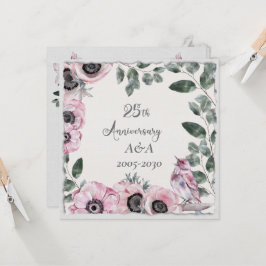 Convites 25 Aniversário Flores e Pássaros de Aquarela