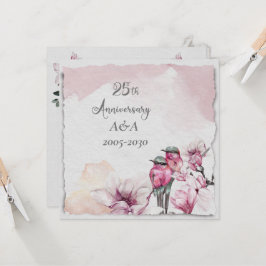 Convites 25 Aniversário Flores e Pássaros de Aquarela