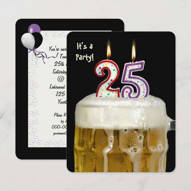 Convites 25 Birthday Beer Party (Frente/Verso)