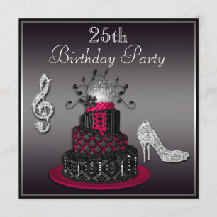 Convites 25 Birthday Disco Diva Cake and Heels Hot Pink