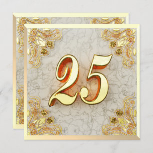 Convites 25 Birthday Regal Dourado Marble Saudação ou