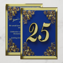 Convites 25 Birthday Regal Dourado Saudação Azul ou