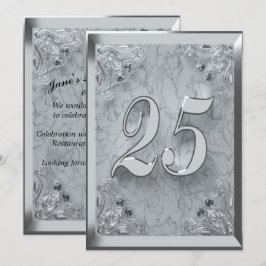 Convites 25 Birthday Regal Silver Marble Saudação ou