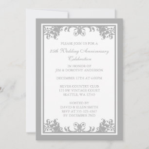 Convites 25 Casamento Aniversário Silver Flourish Scroll