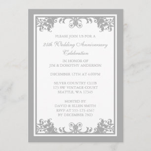 Convites 25 Casamento Aniversário Silver Flourish Scroll