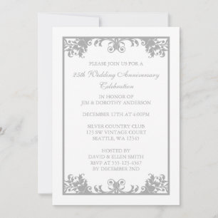 Convites 25 Casamento Aniversário Silver Flourish Scroll
