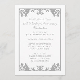 Convites 25 Casamento Aniversário Silver Flourish Scroll
