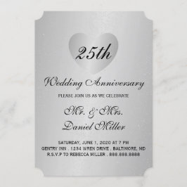 Convites 25 Casamento Aniversário Silver Heart