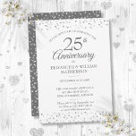 Convites 25 Casamento Aniversário Silver Love Hearts<br><div class="desc">Com delicados corações de amor prateado confetti. Personalize com sua informação especial de vinte e cinco anos de aniversário de prata em letra chic prata. Projetado por Thisnotme©</div>