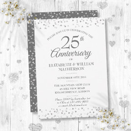 Convites 25 Casamento Aniversário Silver Love Hearts