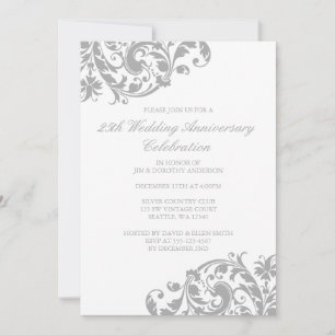 Convites 25 Casamento Aniversário Silver Swirl Flourish
