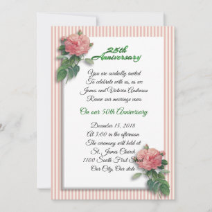 Convites 25 de aniversário de casamento rosas rosa de renov