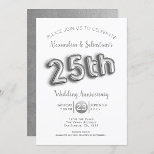 Convites 25 de Aniversário Personalizado Faux Silver