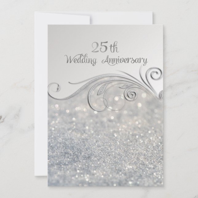 Convites 25 de Casamento de Sparkle Silver - ver2 (Frente)