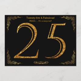 Convites 25 Festa de aniversário,Gatsby styl,dourado preto