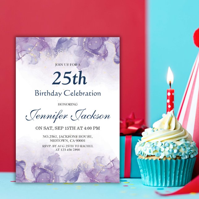 Convites 25 floral elegante roxo e ouro (Criador carregado)