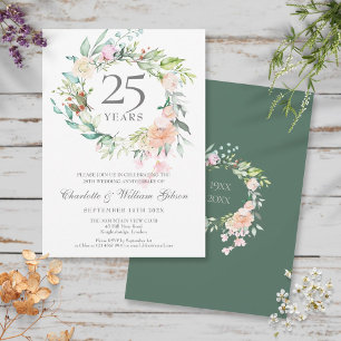 Convites 25 Silver Anniversário Floral Rosas Garland 