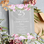 Convites 25 Silver Casamento Rosas de Aniversário Floral<br><div class="desc">25 Silver Wedding Anniversário convite floral de Rosa com terras rosa bonito. Este elegante convite de vintage pode ser personalizado com sua informação especial de comemoração de 25 anos,  com um fundo prateado no verso. Projetado por Thisnotme©</div>