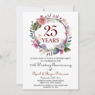Convites 25 Silver Surpresa Aniversário de Casamento Floral