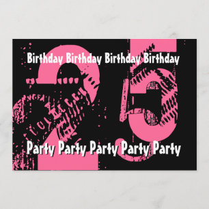 Convites 25o 29o aniversário cor-de-rosa e preto