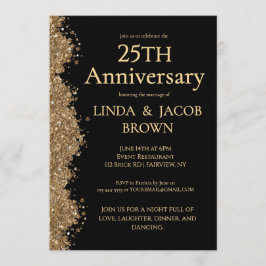 Convites 25th Wedding Anniversary Gold Faux Glitter